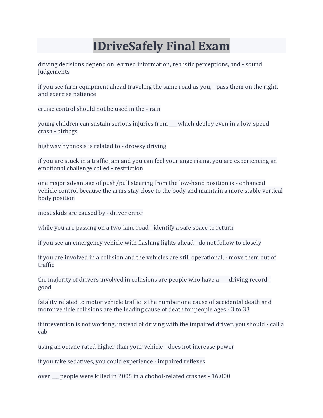 Preview image for IDriveSafely Final Exam Latest Update Questions And Answers